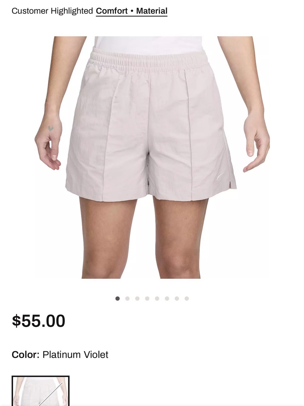 Nike Platinum Violet Athletic Shorts with Elastic Waist